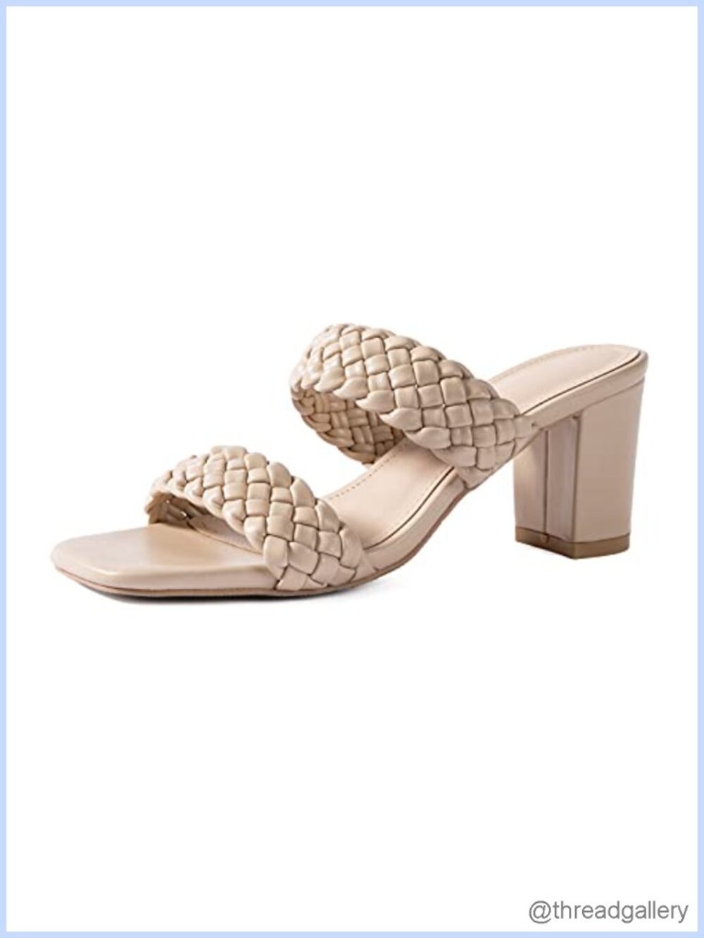 Women's Braided Block Heel Sandals Square Toe Faux Leather Slip On